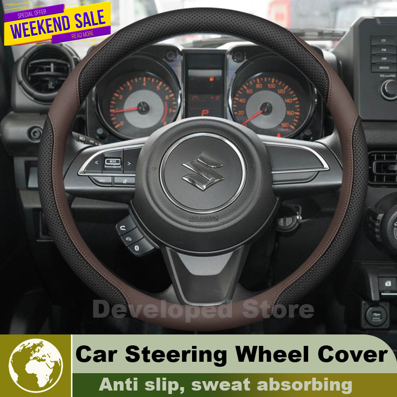 Car Steering Wheel Cover Anti Slip Breathable - ปลอกหุ้มพวงมาลัยหนังสำหรับรถยนต์ซูซูกิ จิมนี่ JB64 JB74 Nomade JC74