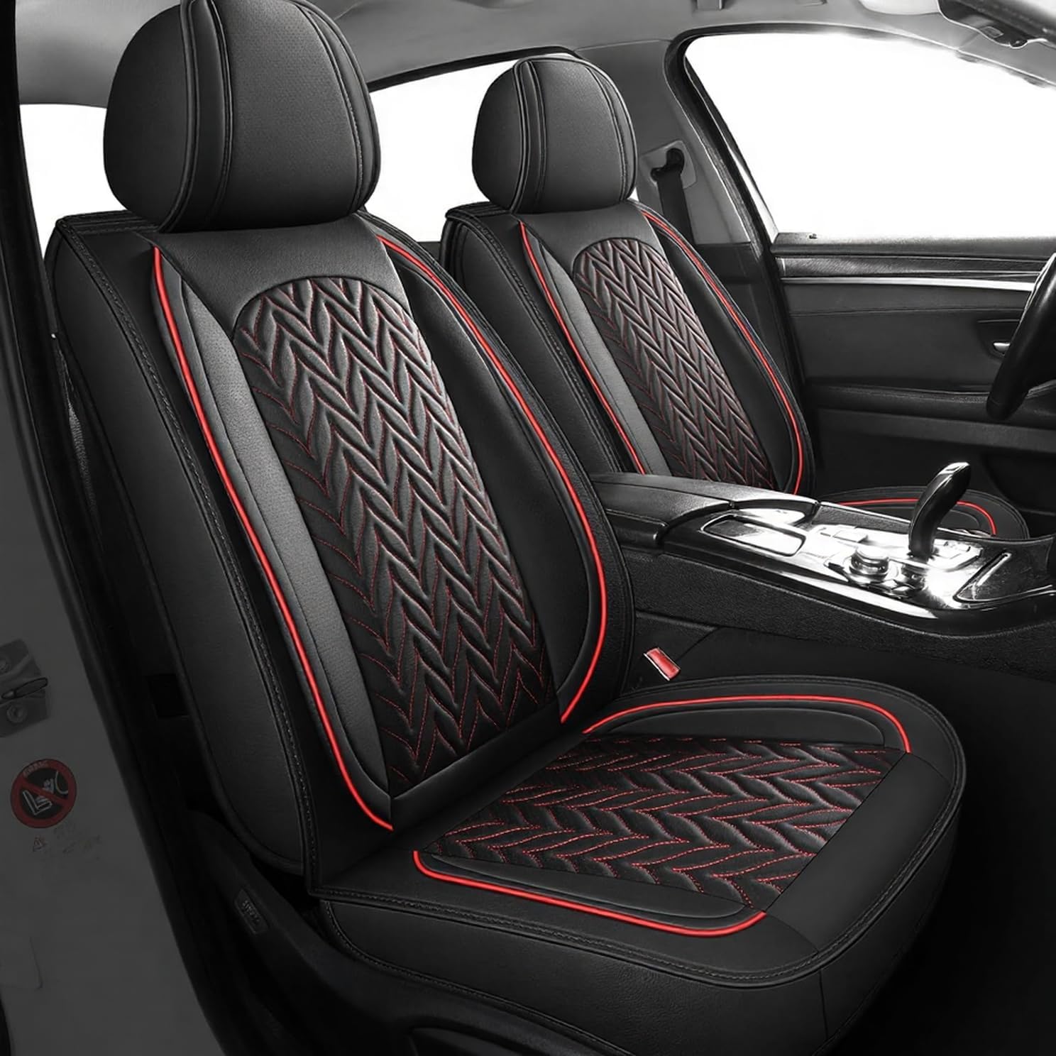 Leather Car Seat Covers Full Set Universal - ชุดคลุมเบาะรถยนต์แบบสากล ครบชุด หนังเทียม สีดำและสีแดง กันน้ำ