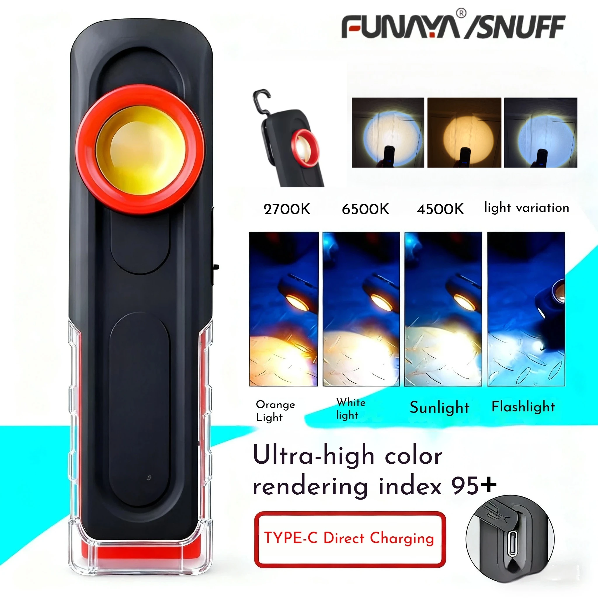 Auto Repair Tools - ไฟฉายพกพา FUNAYA สำหรับงานดูแลรักษารถยนต์ ตรวจสอบสีรถยนต์ พร้อมที่จับแม่เหล็ก สำหรับซ่อมรถยนต์