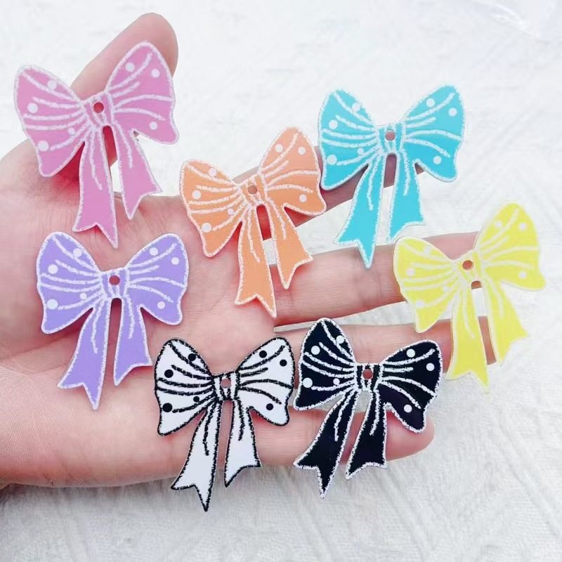 Car Accessories - พวงกุญแจอะคริลิคพิมพ์ลายโบว์หลากสีสันทันสมัย 10 ชิ้น สำหรับตกแต่งกระเป๋า สายคล้องมือถือ พวงกุญแจ