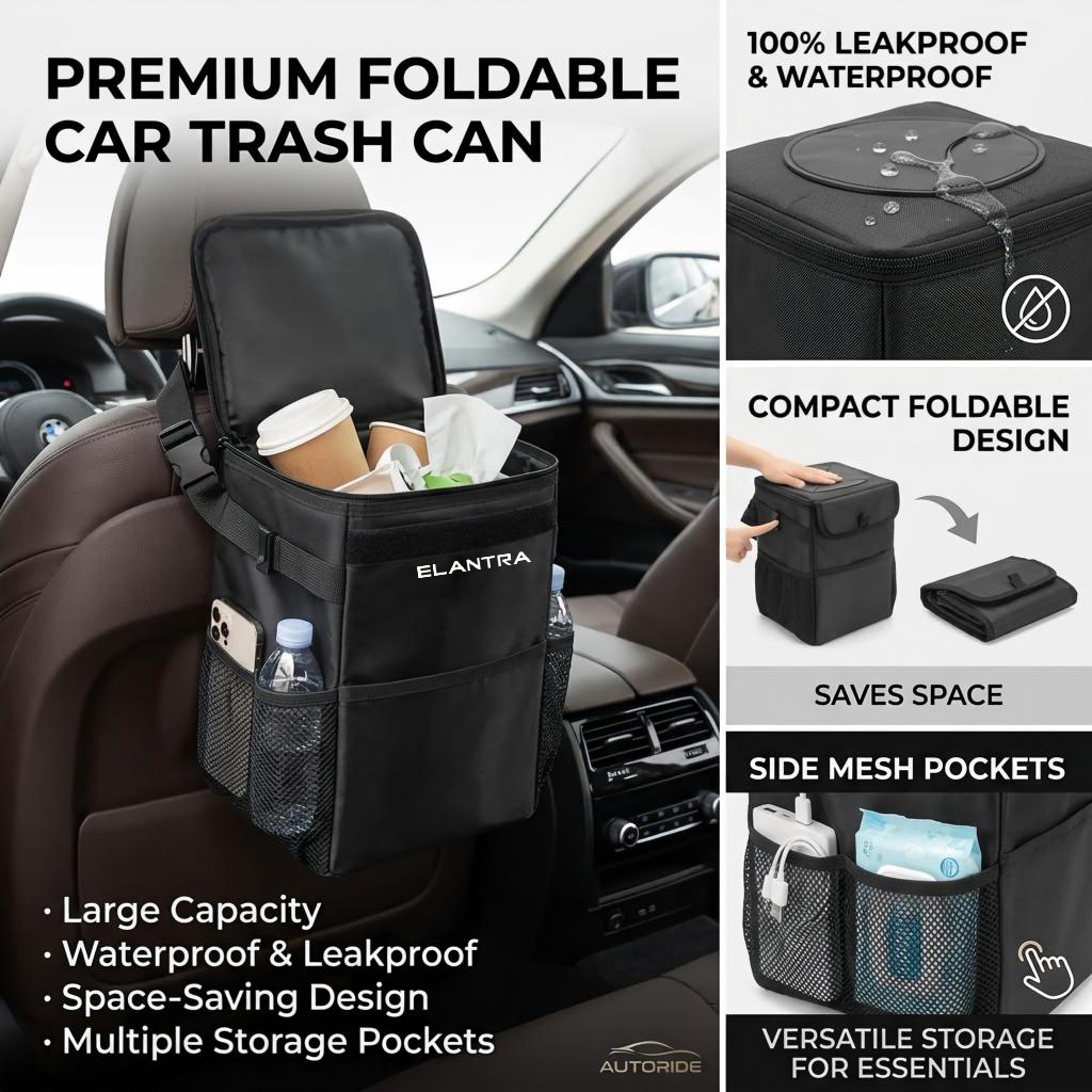 Waterproof Car Trash Can With Lid - ถุงเก็บขยะในรถยนต์กันน้ำ ถุงเก็บของในรถยนต์แบบพกพา ถอดออกได้ สำหรับ Elantra Santa