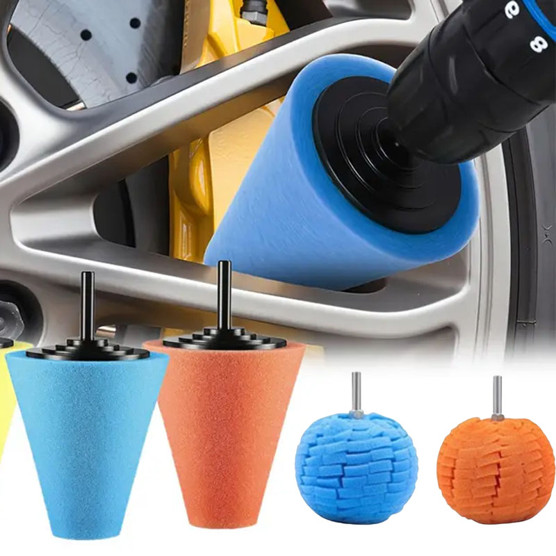 Car Care - ชุดแผ่นขัดเงารถยนต์ ฟองน้ำขัดเงา แผ่นขัดเงาทรงกรวยโลหะ ลูกบอลขัดเงาสำหรับทำความสะอาดล้อแม็กซ์ อุปกรณ์ดูแลรักษารถยนต์