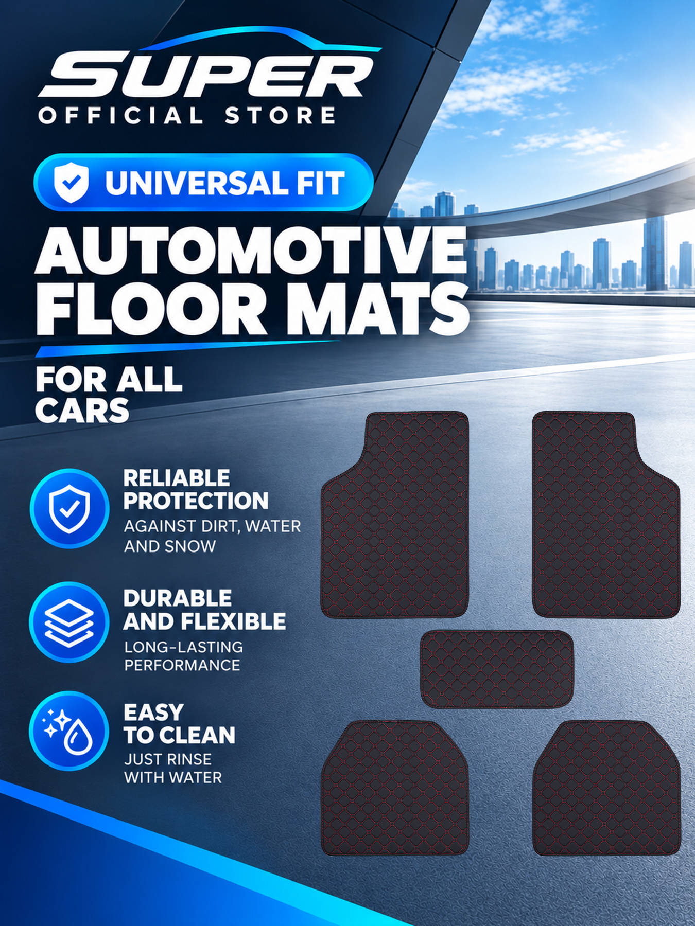 Car Floor Mats Universal Waterproof Leather - ชุดพรมปูพื้นรถยนต์ครบชุด ใช้ได้กับรถทุกรุ่น กันลื่น กันน้ำ ใช้ได้ทุกสภาพอากาศ แผ่นรองเท้าสำหรับรถยนต์