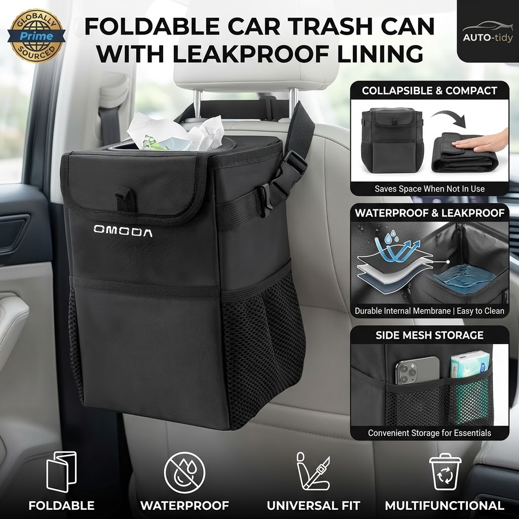 Waterproof Car Trash Can With Lid - ถังขยะในรถยนต์แบบพับได้ พกพาสะดวก ฝาปิดกันน้ำและกันรั่วซึม ความจุขนาดใหญ่ สำหรับ Chery