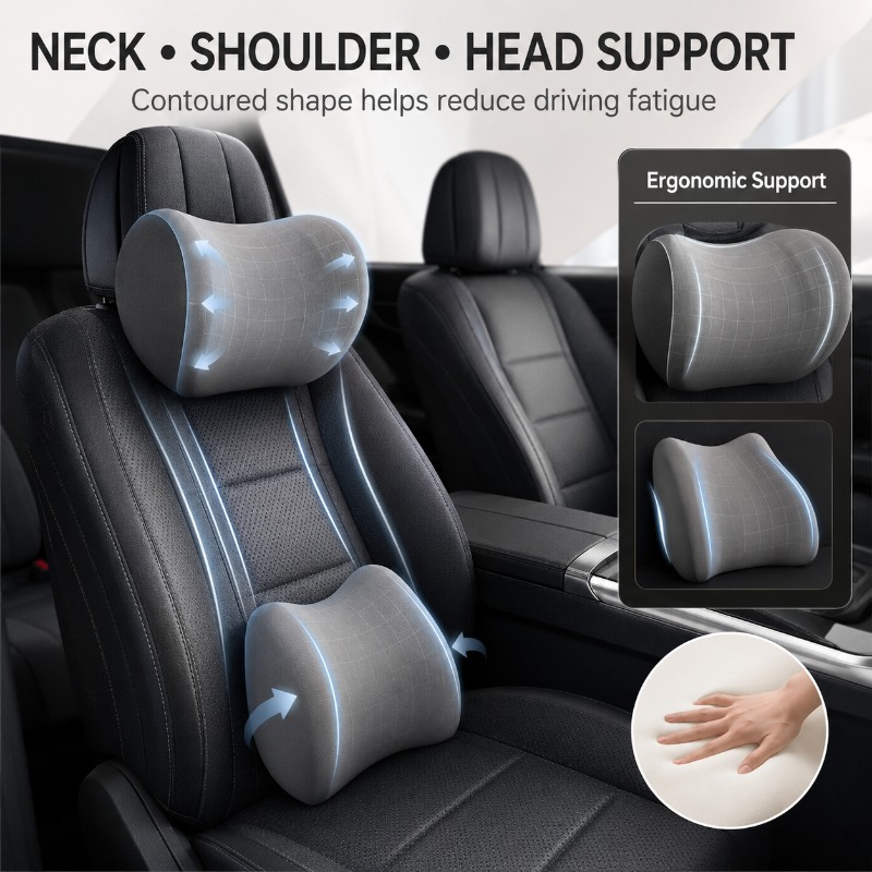 ชุดหมอนรองคอและเบาะรองหลังสำหร - Memory Foam Car Neck Pillow Lumbar Support บทวิจารณ์และราคา