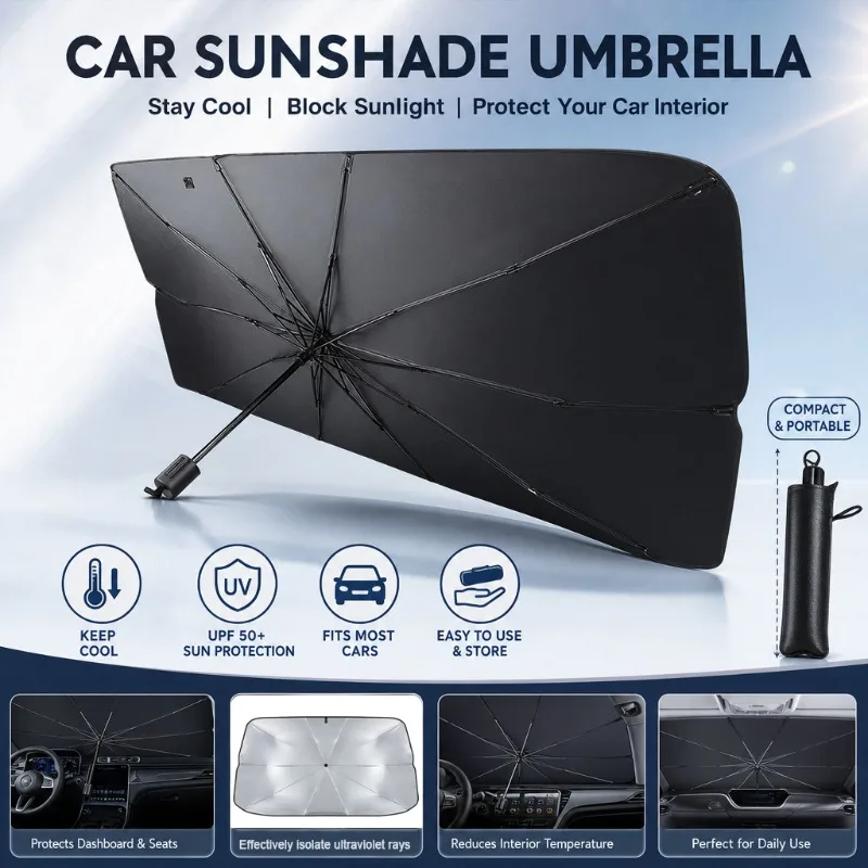 ร่มบังแดดกระจกรถยนต์แบบพับได้  - Car Sunshade Windshield Umbrella Foldable บทวิจารณ์และราคา